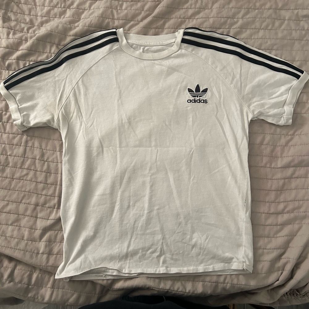 Adidas White and Black Short Sleeve Tee with Trefoil Logo